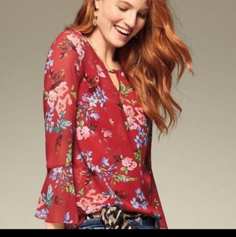 CAbi Red Floral Blouse - Sz S